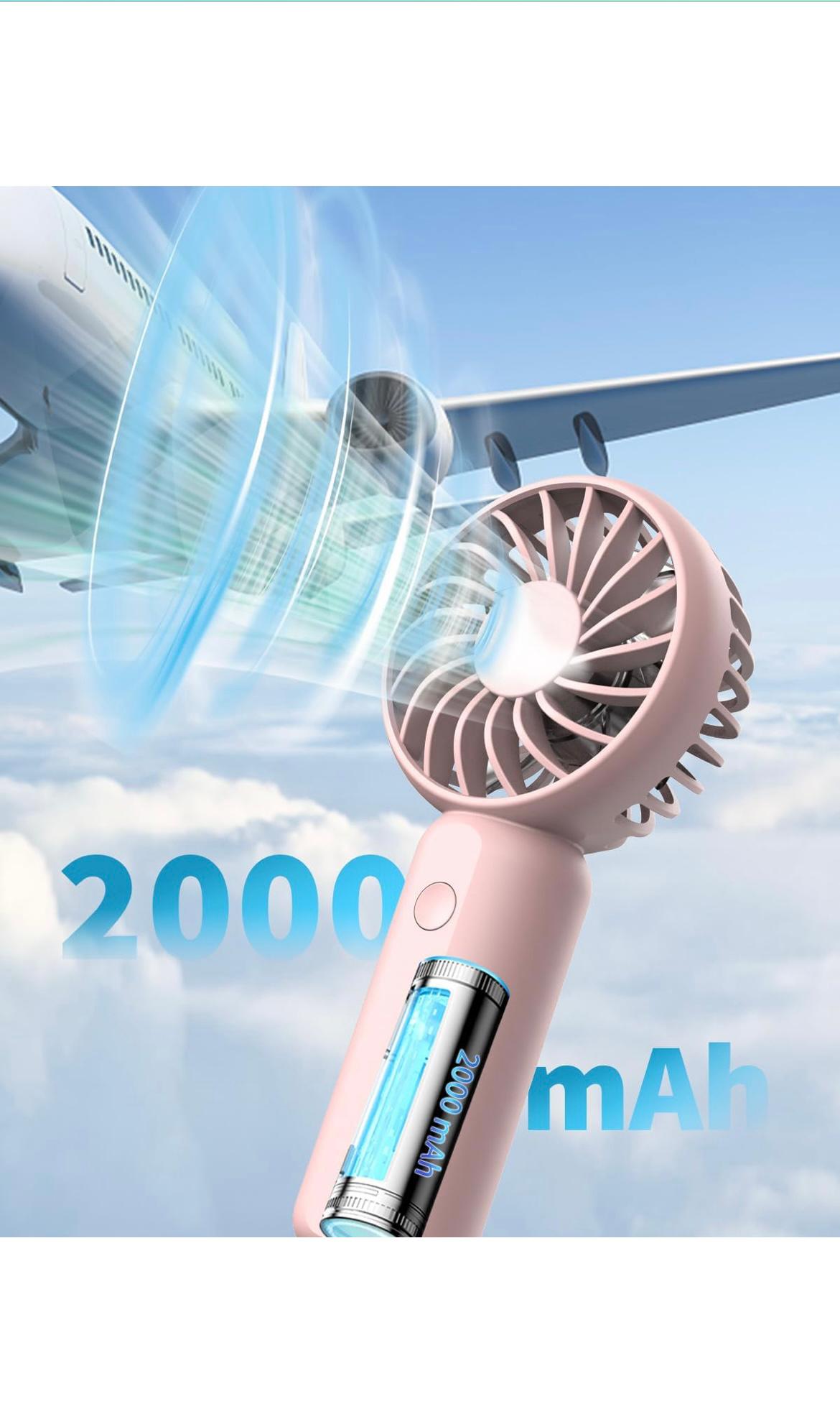 Refulgix 1500Amh Battery Mini Portable Fan - Powerful Brushless Motor, Large Blades, 3-Speeds, Noise-Canceling Design, Detachable USB Fan